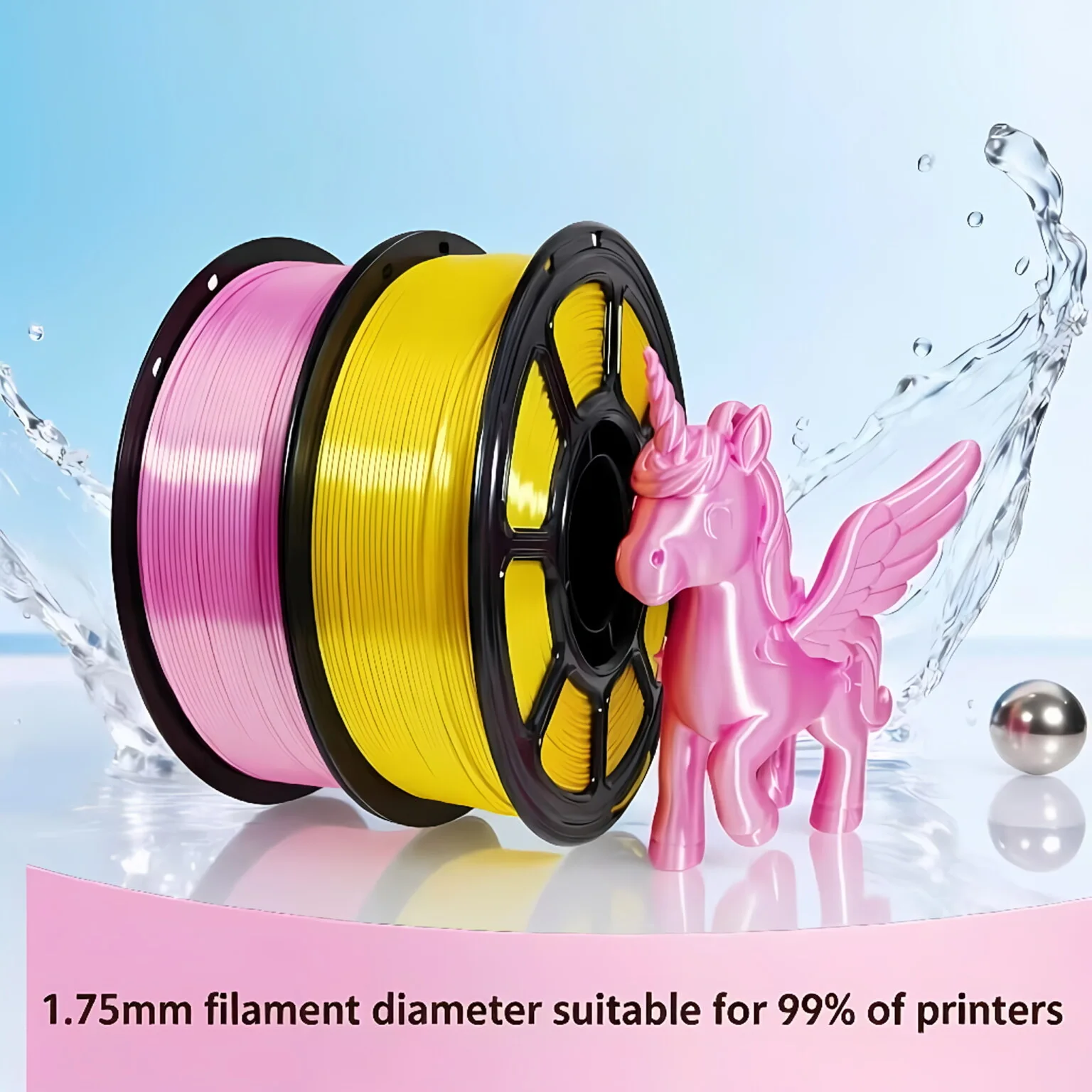 Großhandel 1KG Seide PLA Filament 1,75mm Glänzend Blau Gold Rosa Türkis Lila 3D-Druckmaterial für Bambu Lab Creality Ender 3 Image