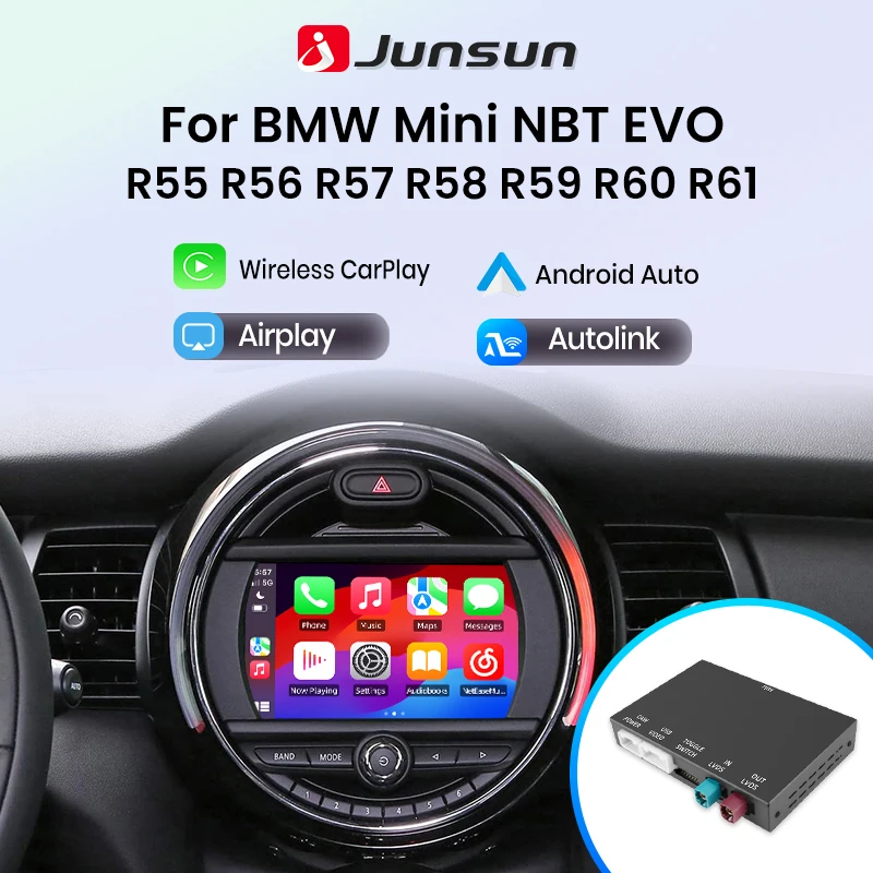 Junsun Wireless CarPlay Android Auto für Mini R55 R56 R57 R58 R60 R61 F54 F55 F56 Clubman Countryman Cooper John Cooper Funktioniert Image