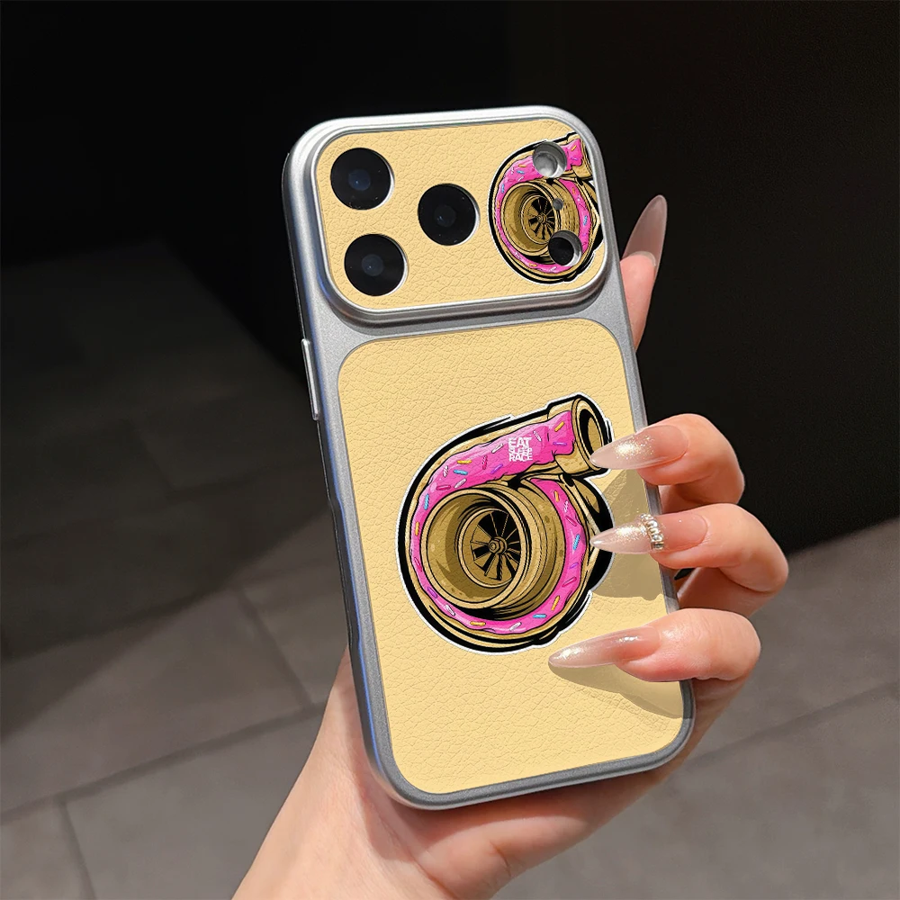 Corning Schafsleder Donut Turbo Aufkleber Handyhülle für iPhone 17 Air 16 15 14 13 Pro Max Plus Lammleder Silberne Verzierung Y2K Cover Image