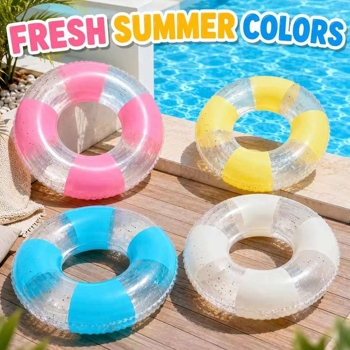 Transparenter Glitzer-Schwimmring, PVC-Pool-Schwimmreifen für Erwachsene, Sommer-Strand-Schwimmkreis Wasserspielzeug Image