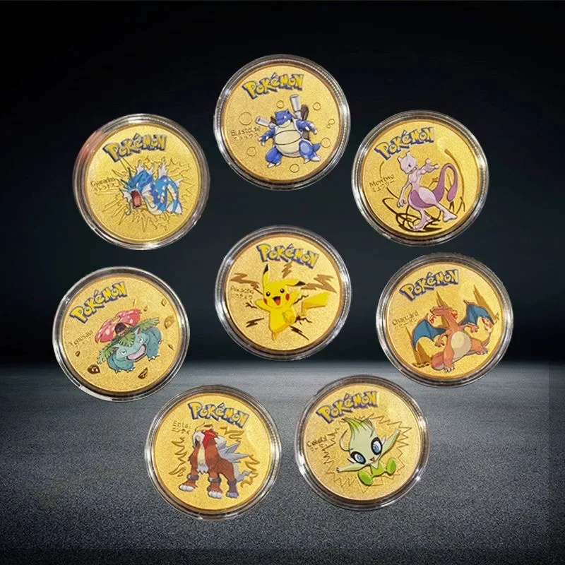 Pokemon Gedenkmünze Metallmünzen Anime Gedenkmünze Glurak Pikachu Goldene Pokemon-Karten Runde Metallmünze Spielzeug Geschenk Image
