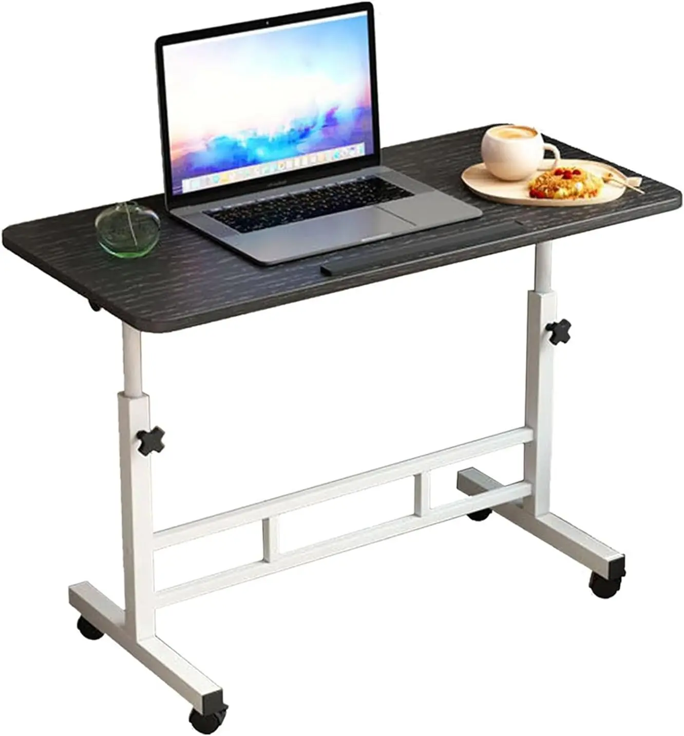 Laptop-Tisch mit Rollen, höhenverstellbarer Schreibtisch 65-87 cm, Computertisch, mobiler Stehtisch, überbettiger Tisch, Steh-Sitz-Tisch mit neigbarem Schreibtisch für Home Office
