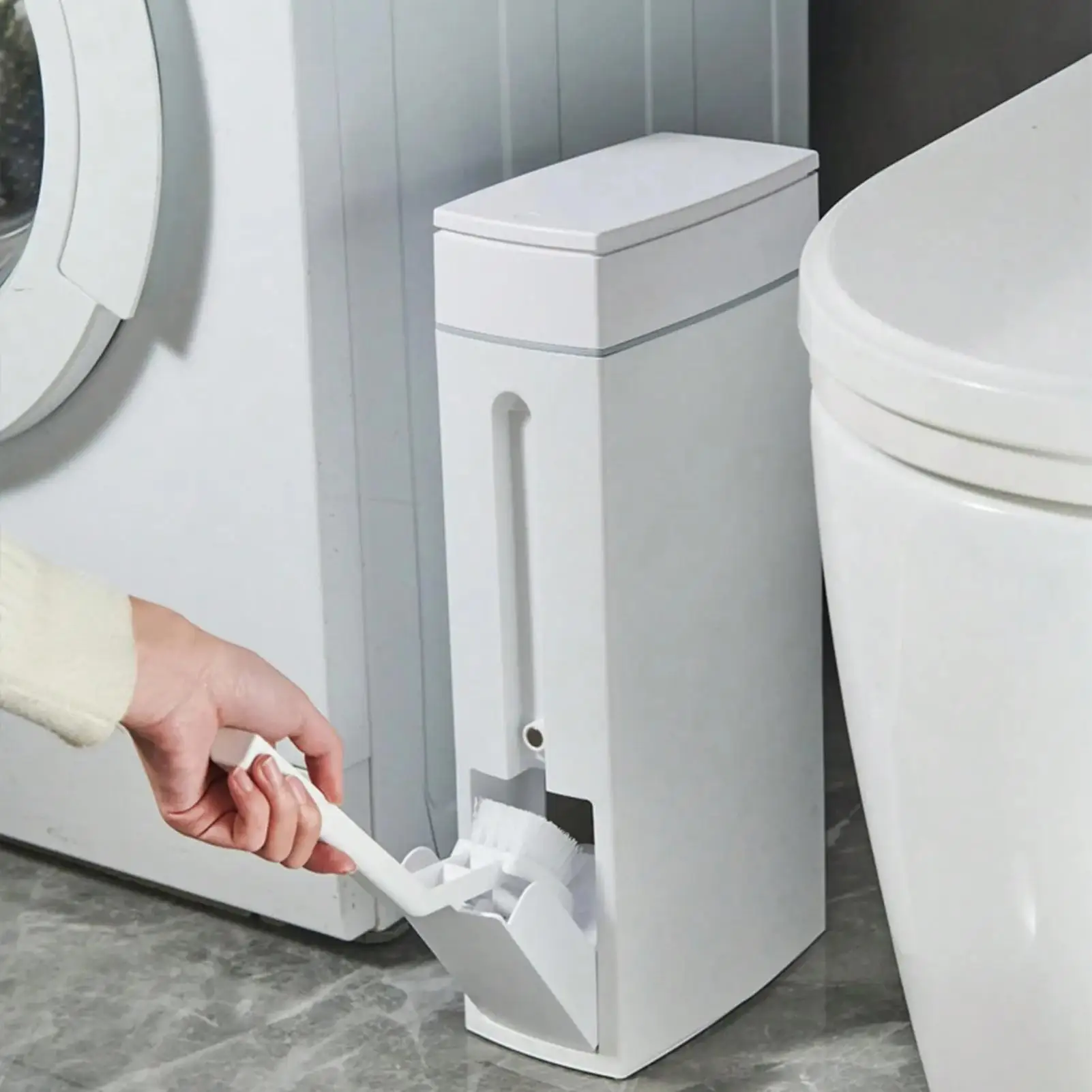 Badezimmer-Mülleimer mit Deckel, platzsparender Badezimmer-Mülleimer mit Toilettenbürste, Mülleimer mit Deckel, Badezimmerzubehör, schmal
