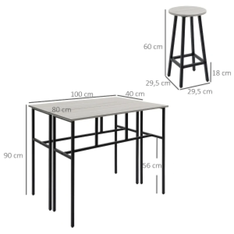 Essgruppe, 6-teilige Sitzgruppe mit 2 Bartischen und 4 Barhockern im Industriedesign, Spanplatte und Stahl, grau und schwarz
