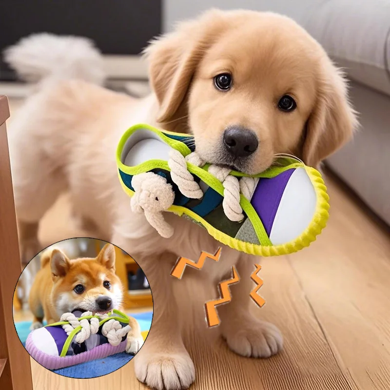 Hund Quietschen Spielzeug Zähne Schleifen Biss Beständig Hausschuhe Form Welpen Kauen Spielzeug Mit Baumwolle Seil Haustier Kauen Spielzeug Hund Spielzeug Image