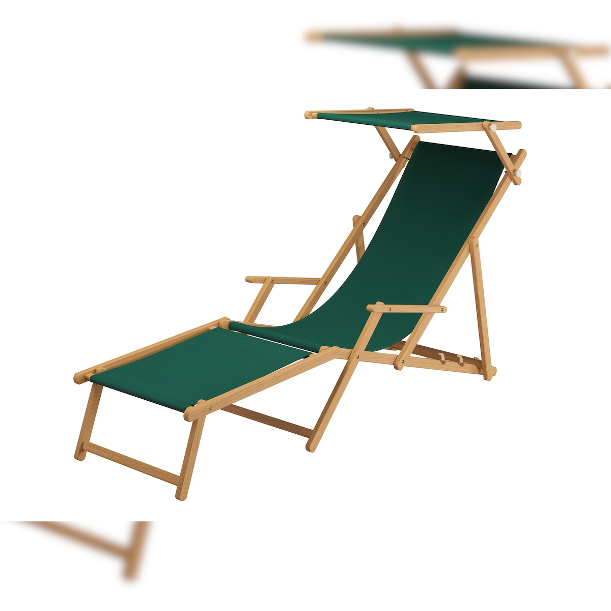 Erst-Holz Relaxliege grün Gartenliege Strandliege Fußteil Sonnendach Tisch Gartenmöbel Holz 10-304NFST Image