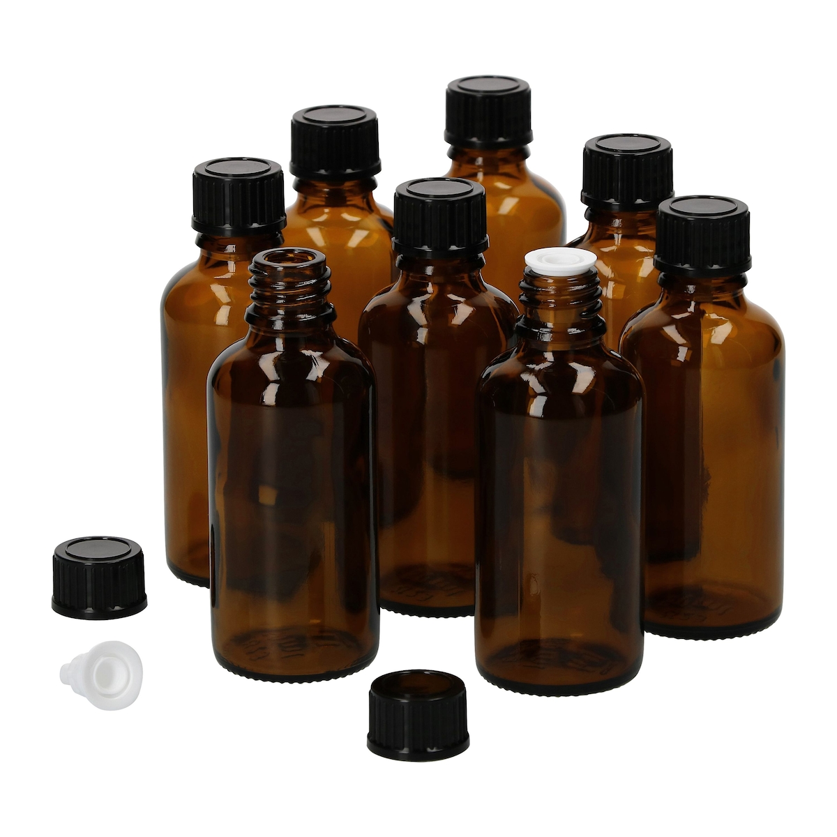 8er Set Apothekerflaschen Glasflasche braun 50ml mit Tropf-Deckel Image