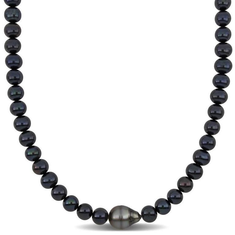 8.5-9Mm Cultured Freshwater Pearl 11.5-12Mm Tahitian Baroque Pearl Necklace Sterling Clasp - Brown - Amour Necklaces