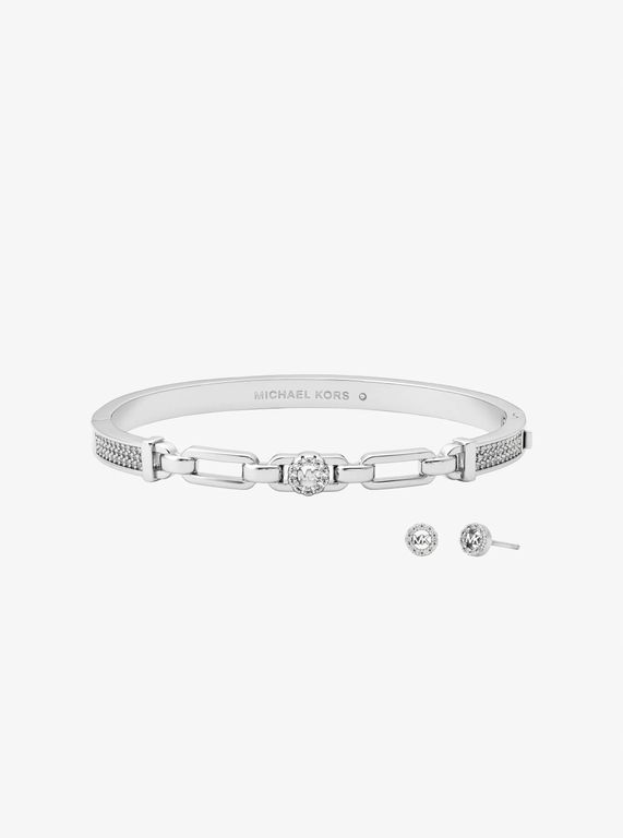 Pavé Logo Bangle And Stud Earrings Gift Set - White - Michael Kors Earrings