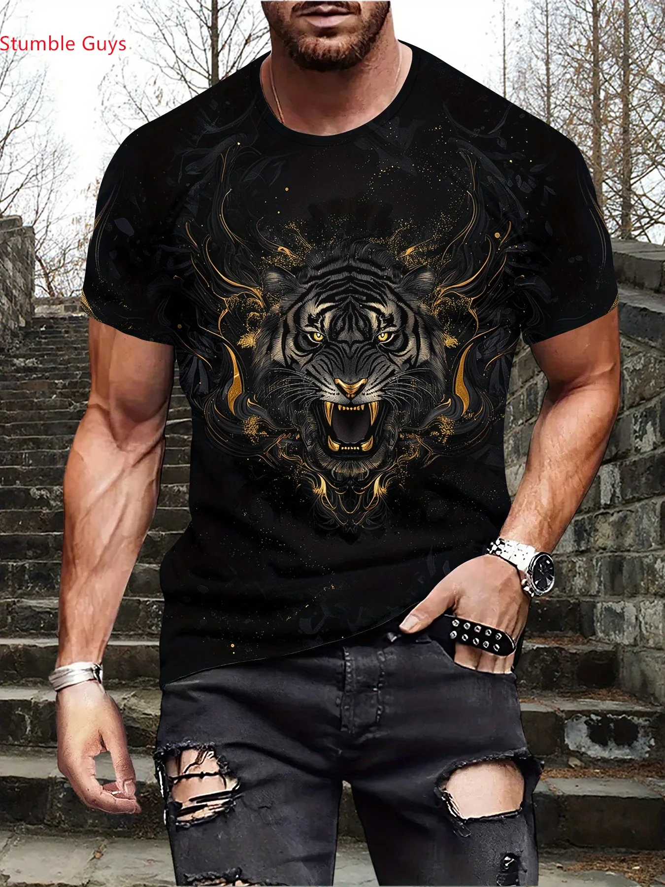 Herren Kurzarm Bedrucktes Jersey-T-Shirt Sommer Mode Lässig Atmungsaktiv Schnelltrocknend Sport Fitness Athletische Oberteile Image