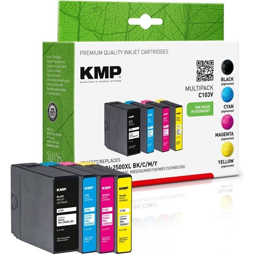 KMP Kompatibel Canon PGI-2500XL BK/C/M/Y Tintenpatrone Schwarz, Cyan, Magenta, Gelb Multipack 4 Stück Image