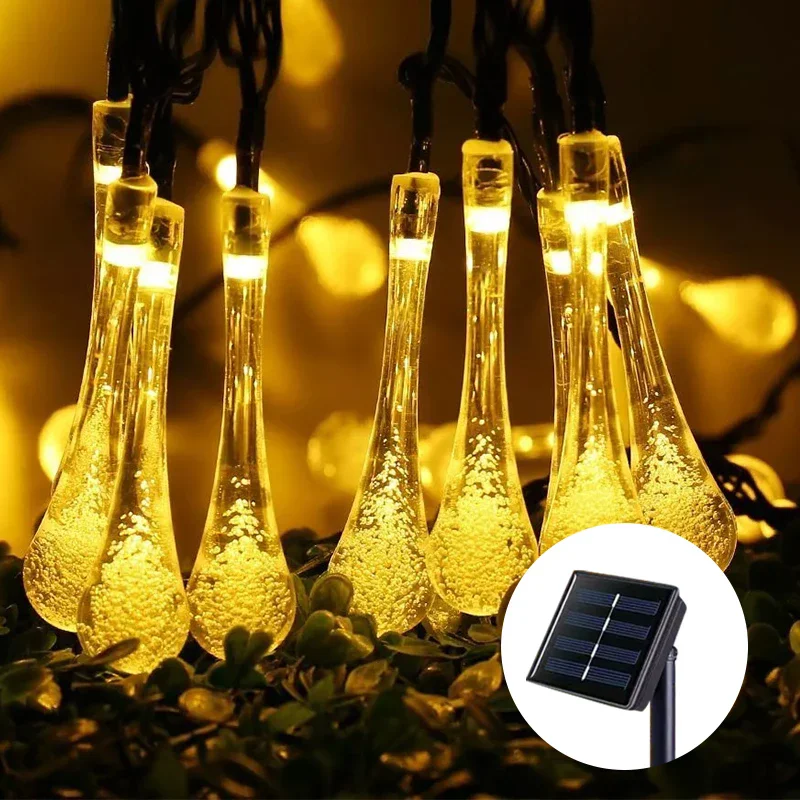 5-12m Wasser tropfen Solar Lichterketten wasserdichte Außen dekoration Girlande Girlande Lichter Weihnachten Hochzeits feier Garten