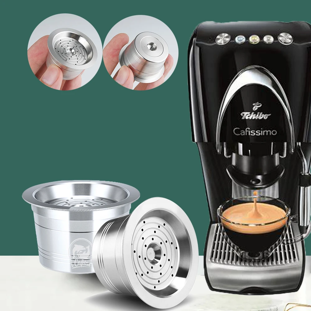 Nachfüllbare Kaffeepads für drei Herzen Cafissimo K Gebühr Caffitaly Tchibo wiederverwendbare Crema-Kapsel-Edelstahl-Metallfilter Image