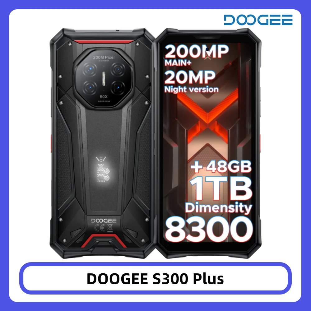 DOOGEE S300 Plus Outdoor-Smartphone 48GB+1TB Dimensity 8300 11000mAh Akku 120W 6,78 Zoll FHD+120Hz 200MP Kamera Android16 Smartphone