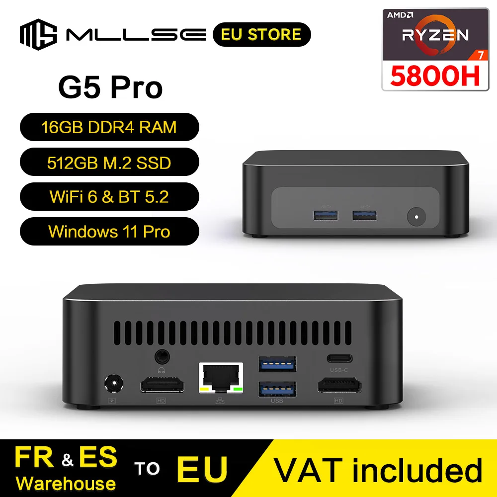 MLLSE Mini-PC G5 Pro AMD Ryzen 7 5800H, 16 GB RAM, 512 GB SSD, Wi-Fi 6, Bluetooth, Windows 11 Mini-Desktop-Computer Image