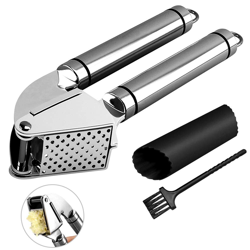 Premium Stainless Steel Garlic Press Kit With Garlic Roller Peeler & Crusher Premium Stainless Steel Garlic Press Kit With Garlic Roller Peeler & Crusher
