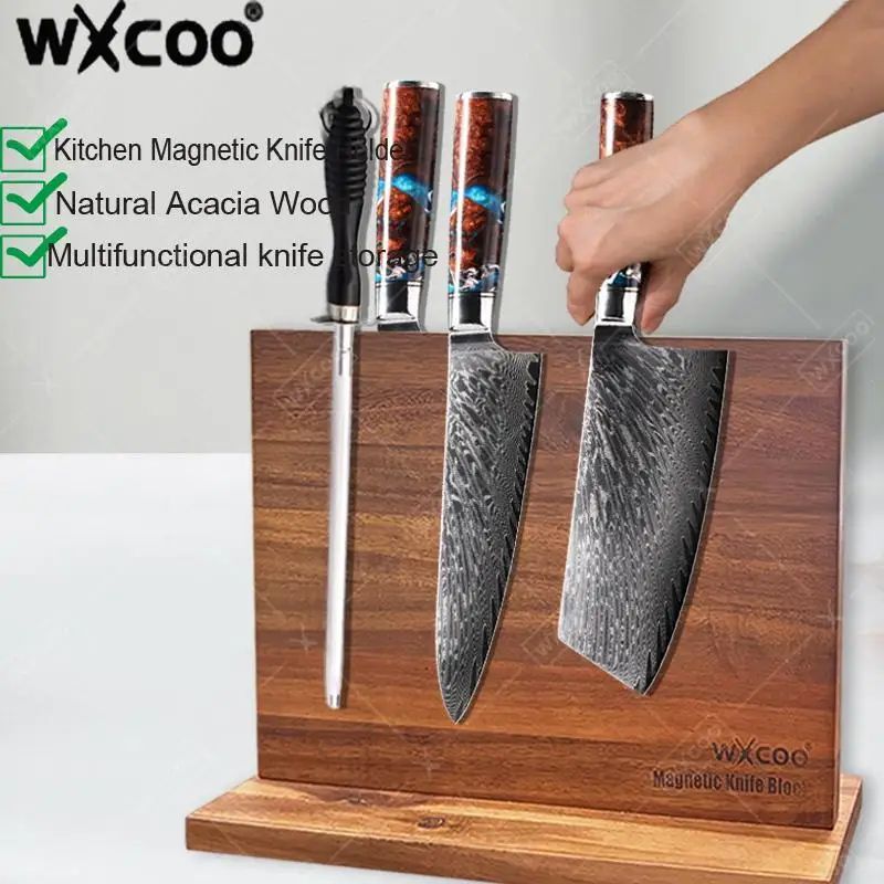 Acacia Wood Magnetic Knife Holder Block Kitchen Organizer knife Block A