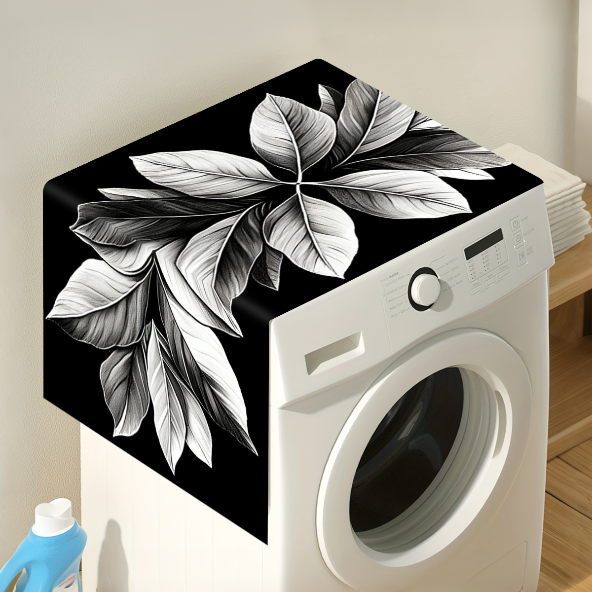 Black Leaves Washing Machine Cover Decorative Appliance Dust Cover For Washer Protection Black Leaves Washing Machine Cover Decorative Appliance Dust Cover For Washer Protection