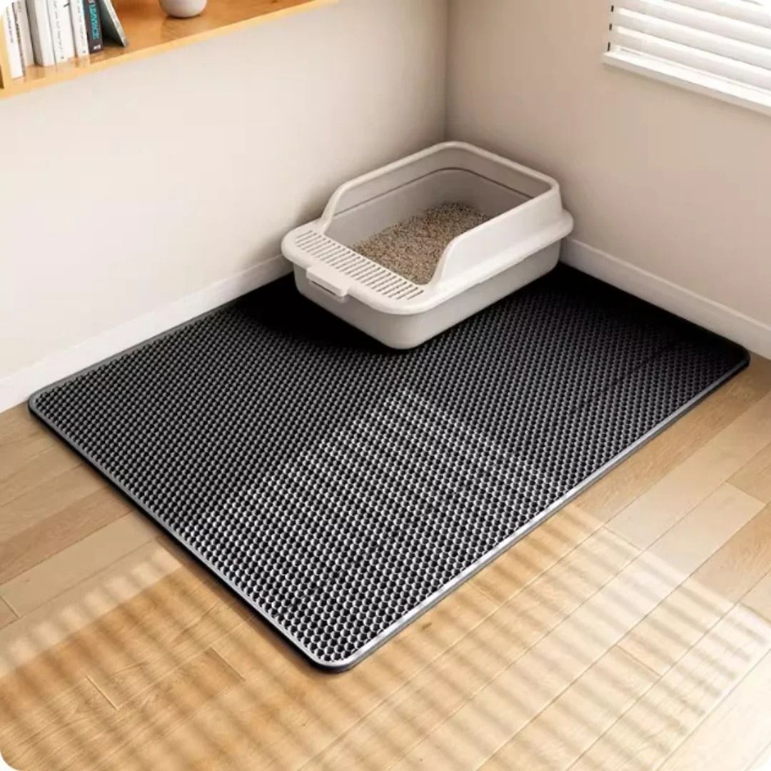 Heavy Duty Waterproof Cat Litter Mat Two Layer Non Slip Floor Protector black 55x75 Cm