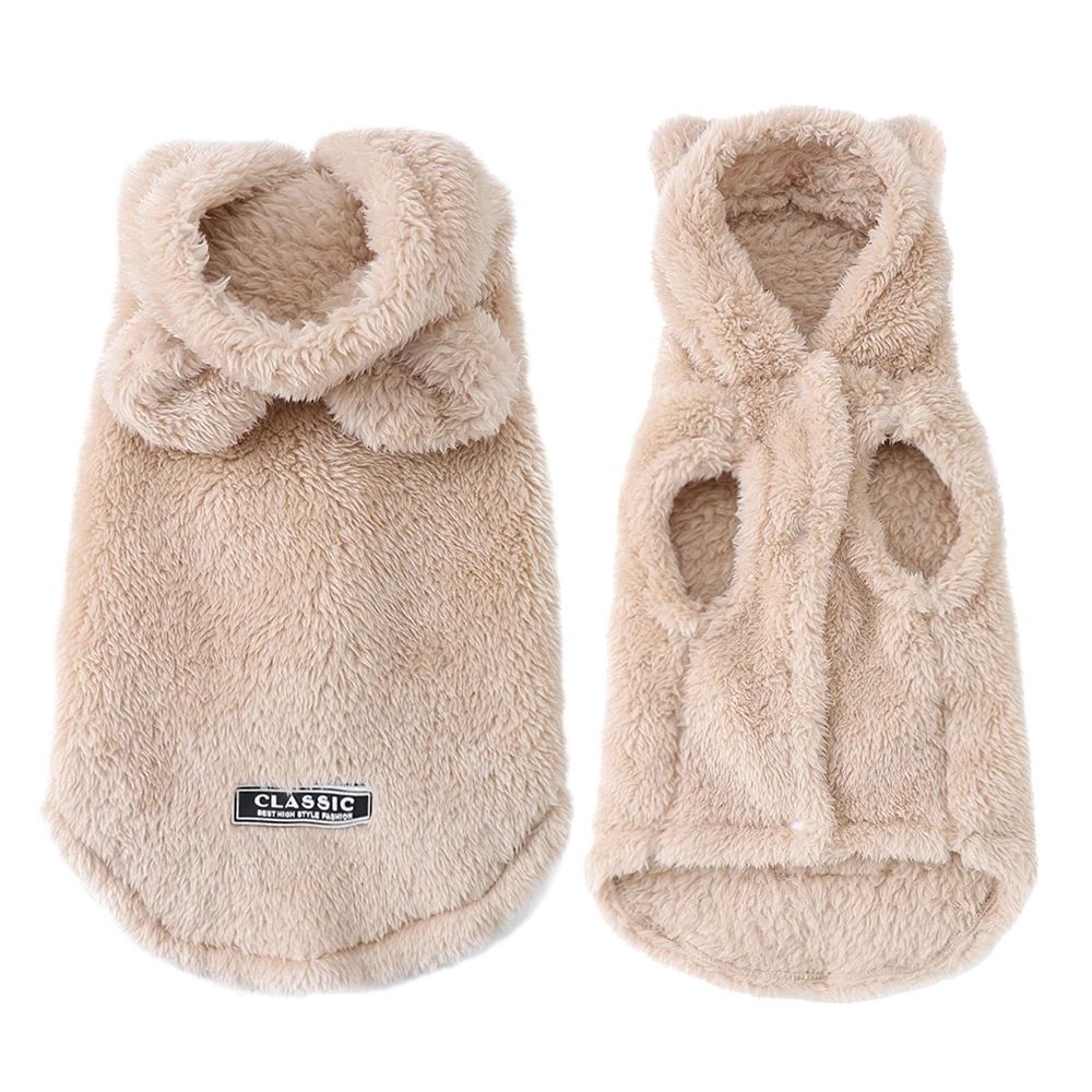 Cozy Fleece Pet Hoodie Warm Hooded Sweater For Small & Medium Dogs And Cats beige l