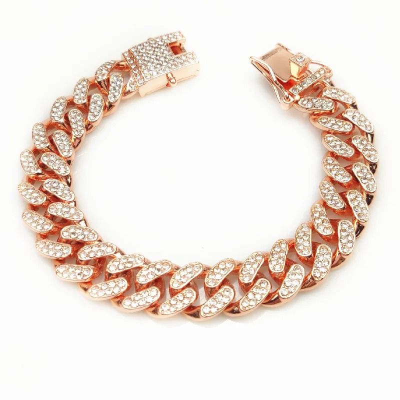 Luxury Cuban Link Cat Necklace Jewelry Rhinestone Collar rose Gold 12 In 30 Cm
