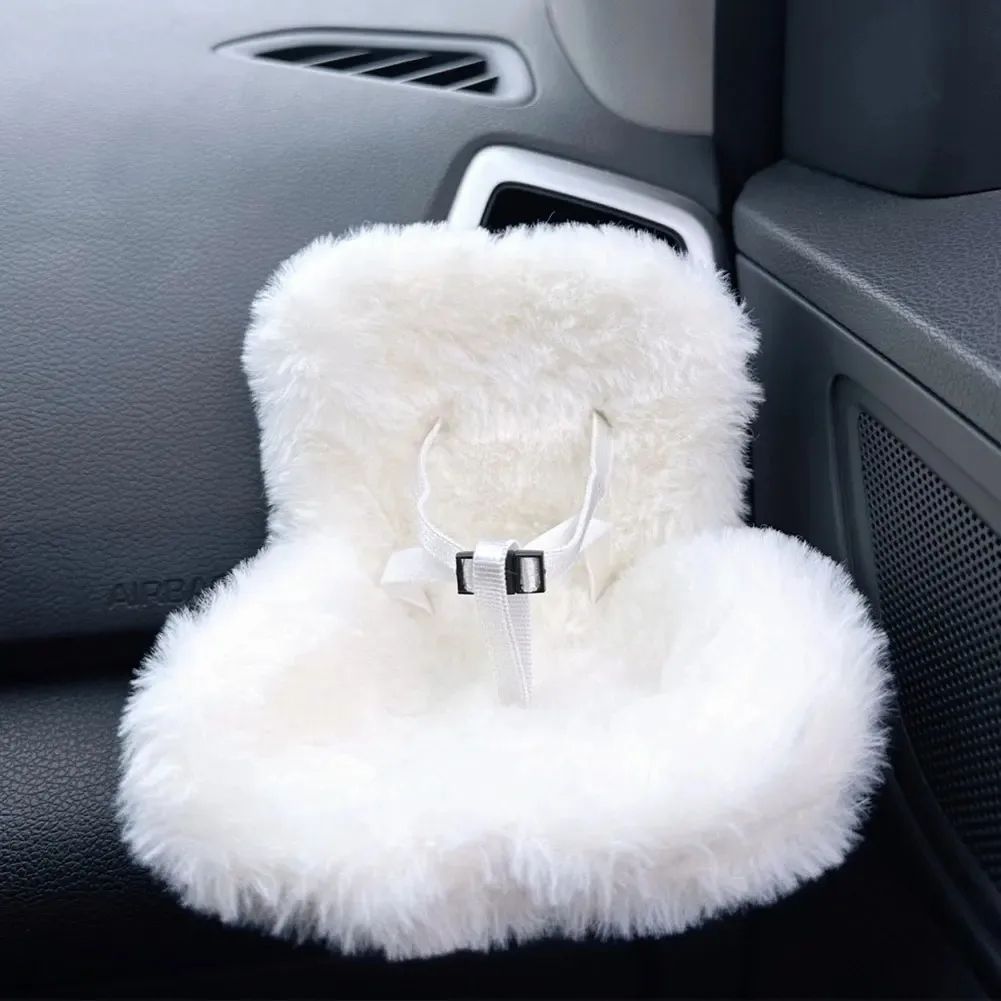 Cute Mini Plush Doll Safety Seat Car Vent Clip Display Chair For Labubu & 17cm Monster Dolls pink