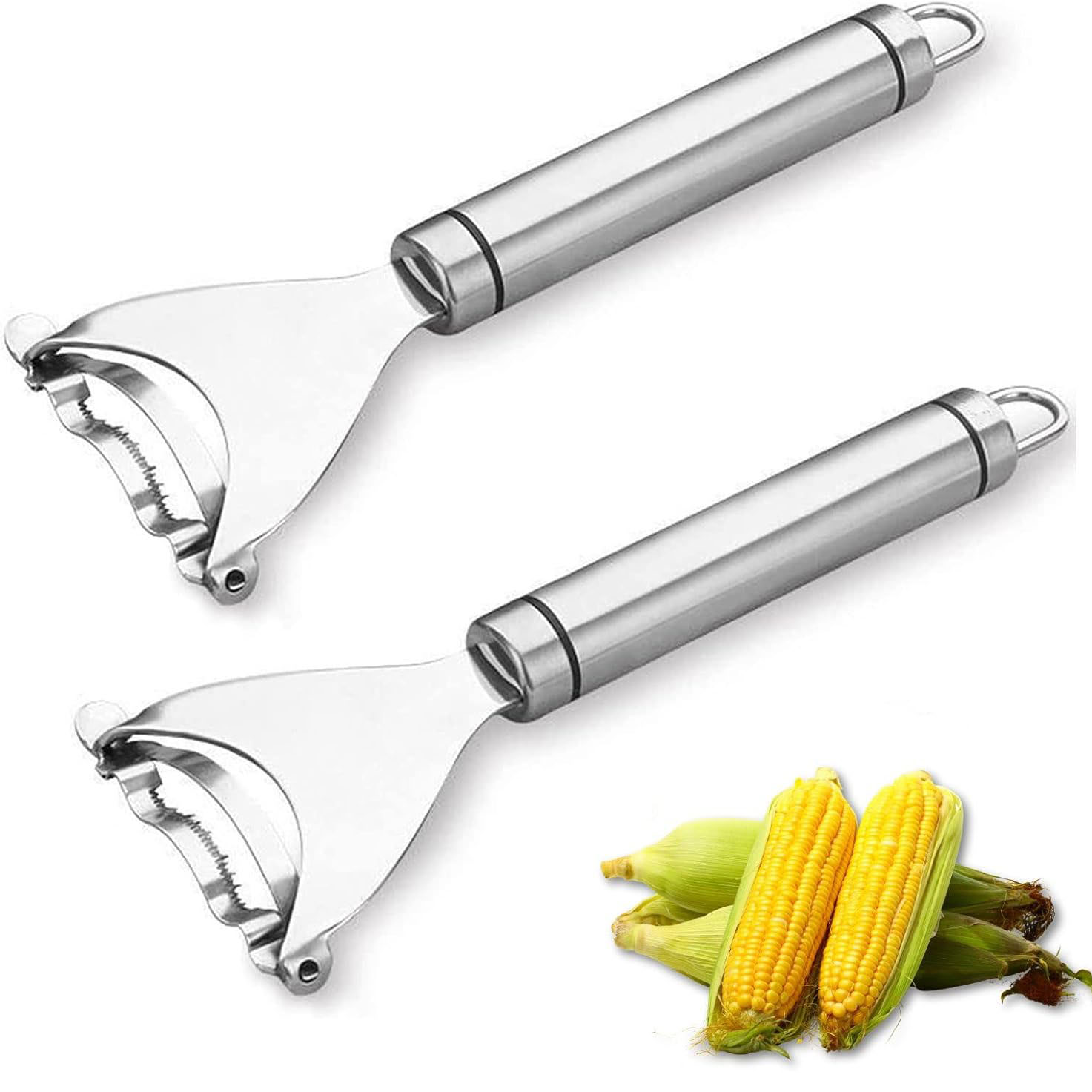 Stainless Steel Corn Peeler & Corn Cob Stripper Tool Ergonomic Corn Kernel Remover For Quick & Clean Kitchen Prep 2pcs
