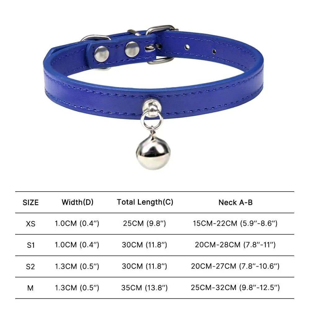 Colorful Adjustable Leather Pet Collar With Bell navy Blue xs