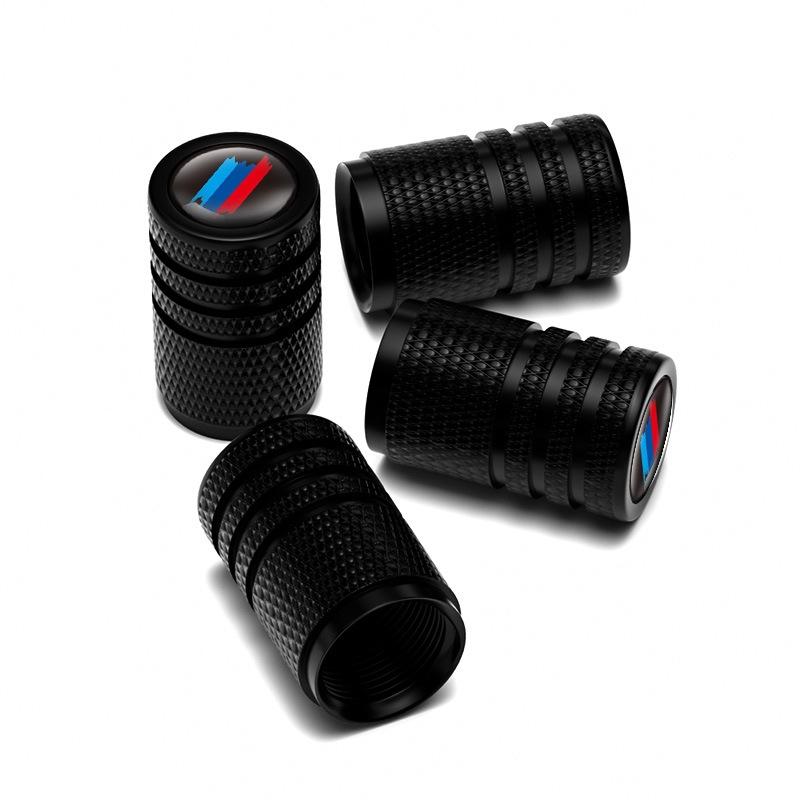 BMW Style Aluminium Alloy Tire Valve Caps Checkered Tricolor Dustproof Wheel Stem Covers silver