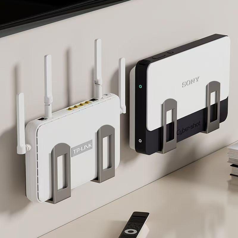 Wall Mount WiFi Router Shelf Set Cable Free Router Holder & Set Top Box Storage white