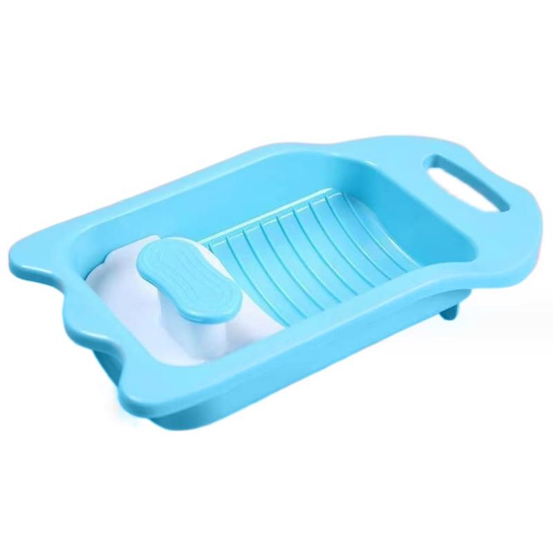 Portable Laundry Washboard For Socks & Underwear Compact Hand Washing Board With Soap Handle blue