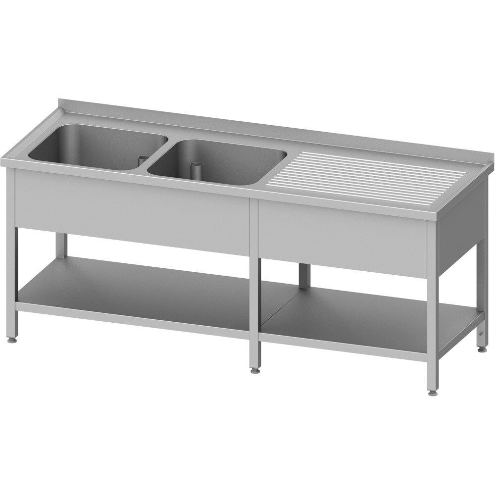 Stalgast Spültisch mit Grundboden, 2000x600x850 mm, mit zwei Becken links, mit Aufkantung, verschweißt Image