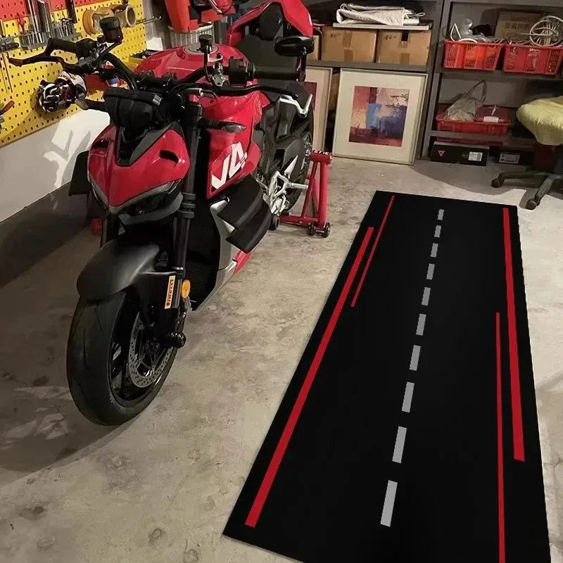 VIKAMA Motorrad-Displaymatte, langlebiger, rutschfester Racing-Läufer-Teppich für Parkplatz, Garage, Heimdekoration Image