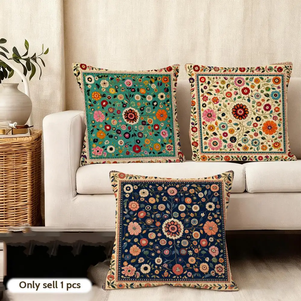 Persischer Suzani Kissenbezug Weicher Plüsch Beidseitig Bedruckt Dekorativer Sofa-Kissenbezug Abnehmbar Waschbar Deko-Geschenk Image
