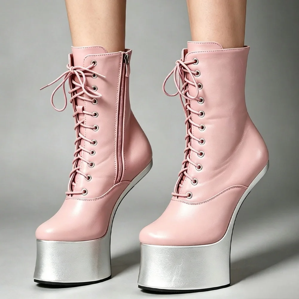 18 cm hohe Stiefeletten ohne Absatz, sexy Unisex-Schuhe für Bühnenshows, Cross-Dressing-Schuhe, kurze Plateau-Stiefel, Silber, Pink, Braun, individuelle Farben