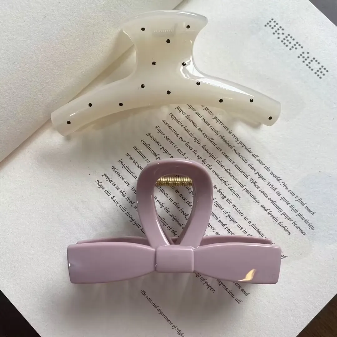 2er-Set Süße Rosa Schleife mit weißen Punkten, große Haarklammer, elegante Haarspange für Mädchen und Damen, Haarschmuck