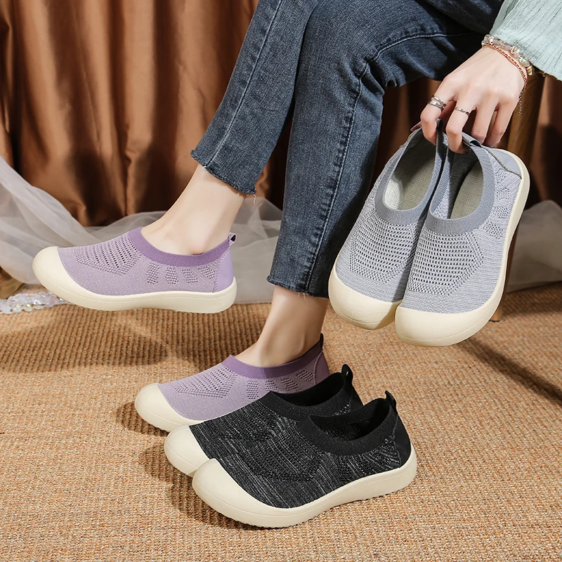 Flache Damenschuhe, weiche Freizeitschuhe, bequeme atmungsaktive Mesh-Schuhe, lässige Wanderschuhe