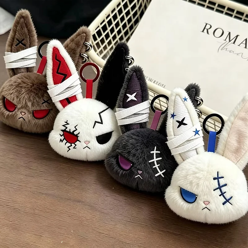 Dunkler Hasen-Plüschtier Gothic Rebel Rabbit Puppe Niedliche Edgy Tierfigur Plüschpuppe Schlüsselanhänger Rucksack-Deko Festival-Geschenk Image