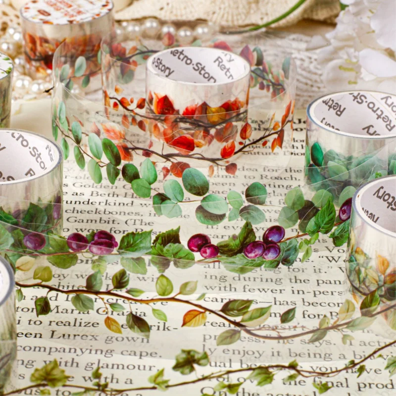 1 Rolle/3x200cm Washi-Tape-Aufkleber mit Weinblatt-Motiv, grüne Pflanze, DIY, handgefertigtes Album, Scrapbooking, dekoratives Papierzubehör Image