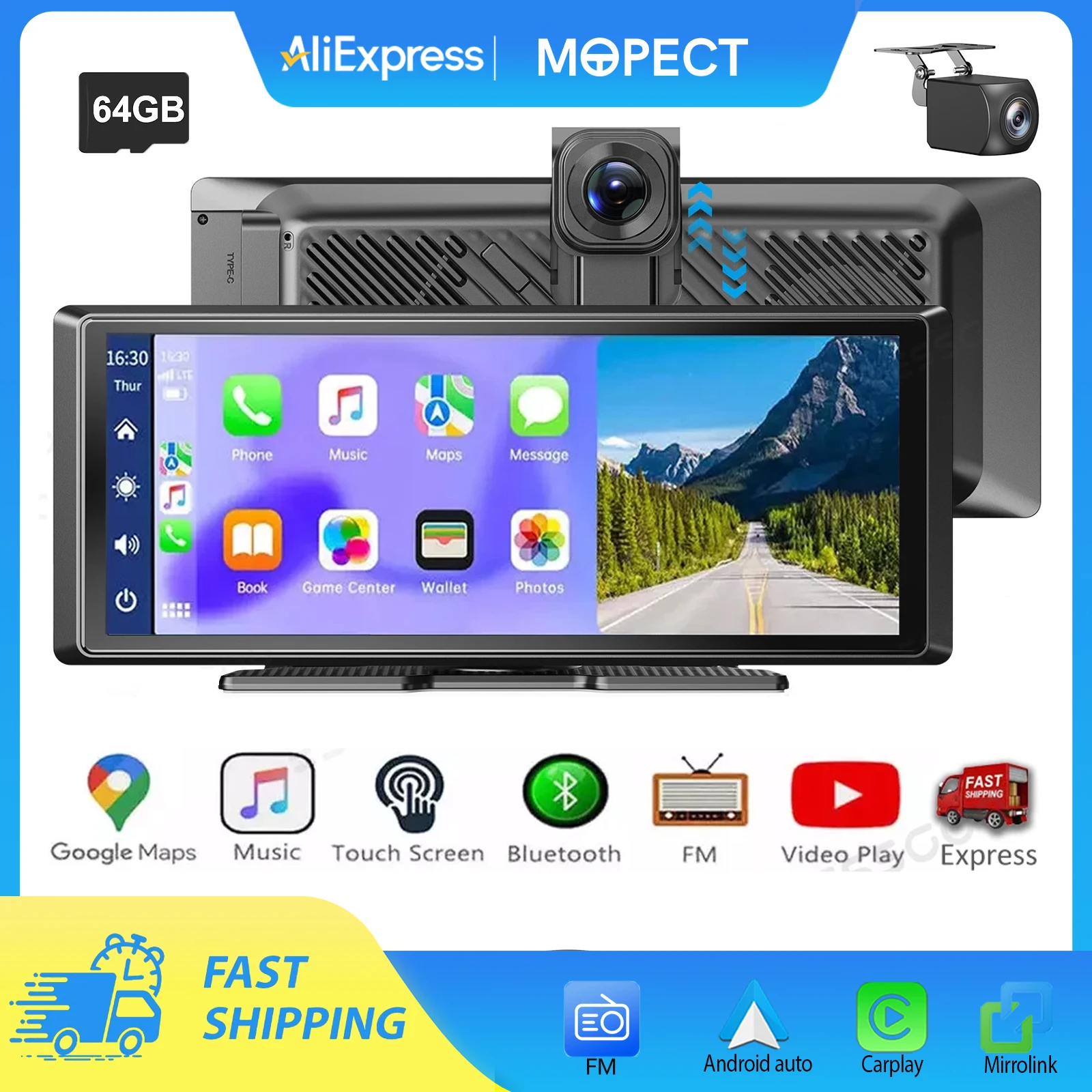 MOPECT 8,1 Zoll 2K+1080P Kabelloses Apple CarPlay Android Auto Touchscreen Auto-Dashcam Dual-Objektiv-Videorekorder Mirror Link WIFI BT FM Image