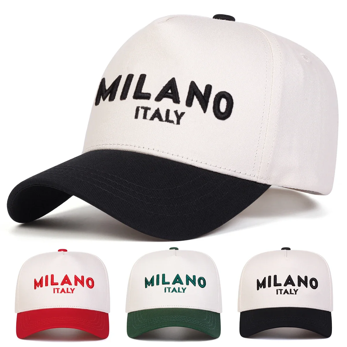 Unisex MILANO ITALY Baseballkappen mit Buchstabenstickerei, Frühling und Herbst, für den Außenbereich, verstellbare Freizeithüte, Sonnenschutzhut, Sportkappe Image