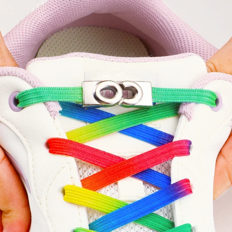 NEUE Bunte Elastische Schnürsenkel Sneaker-Schnürsystem Ohne Binden für Kinder und Erwachsene 8mm Breite Flache Schnürsenkel Ohne Knoten Schuhzubehör Image