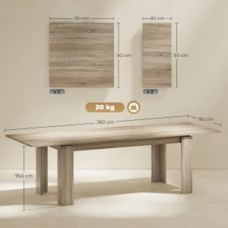 Ausziehbarer Esstisch, von 180 bis 260 cm erweiterbar, für 6-10 Personen, Holz, Esstisch, Küchentisch, leicht zu reinigen, modernes Design