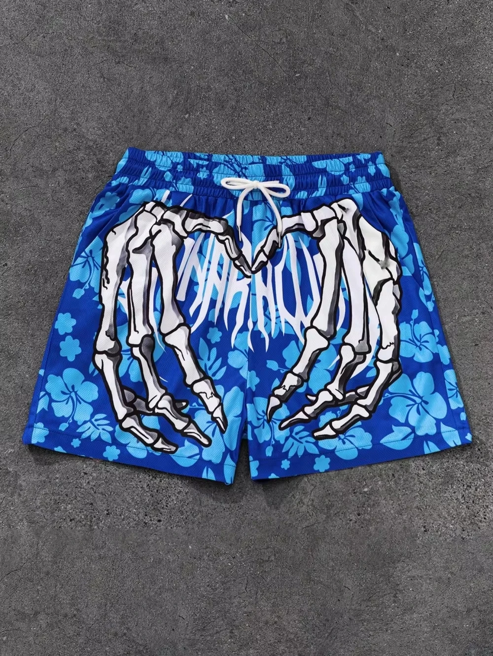 Herren-Mode-Shorts mit 3D-Skelett-Handabdruck – atmungsaktive, übergroße Strandshorts für den Sommer, lässige Badebekleidung, Badehosen, Kleidung Image