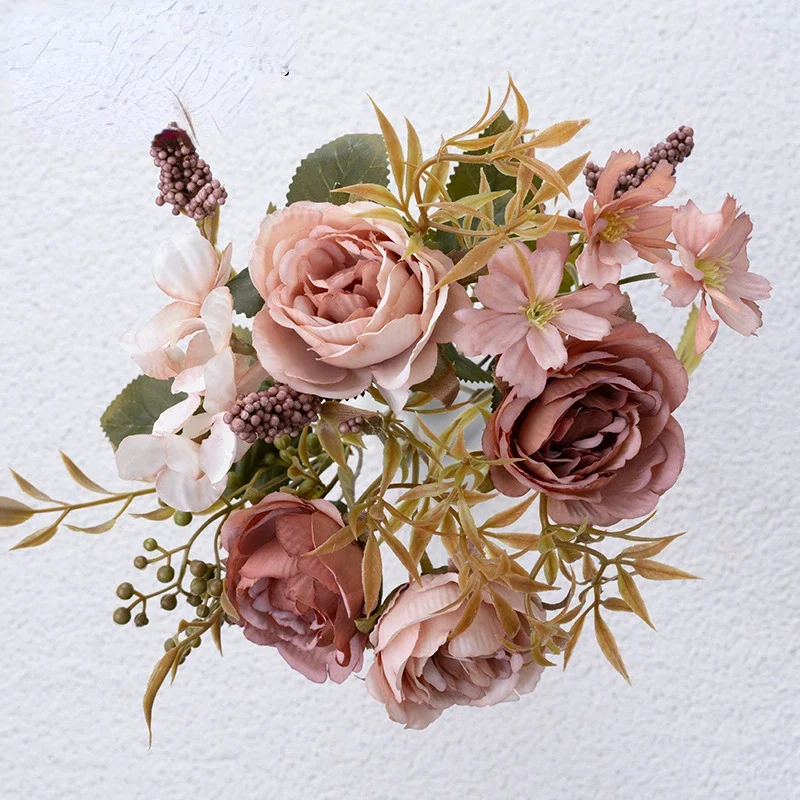 Rosa Seiden-Pfingstrosen Künstliche Blumen Rose Hochzeit Heim DIY Deko Hochwertige Große Sträuße Schaumstoff-Accessoires Handwerk Weiße Kunstblumen