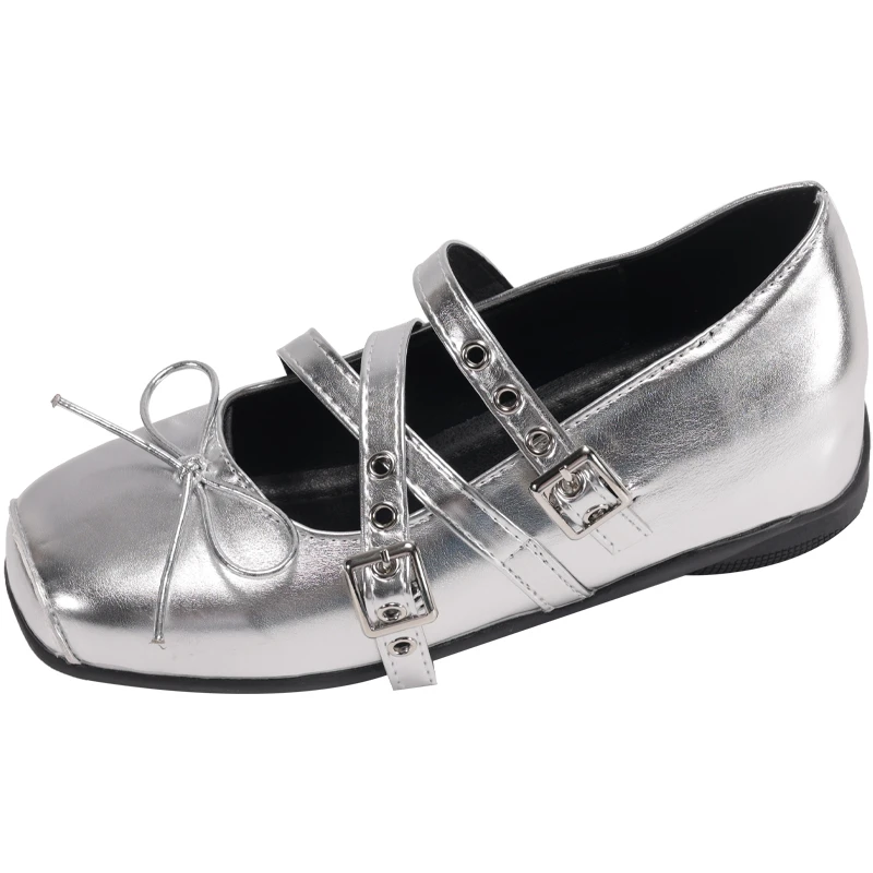 2026 Frühling und Sommer Damen Neue Weichsohlen-Ballettschuhe mit Erhöhung innen, quadratischer Schleifenriemen, flache Schuhe mit Schnalle, Größen 35-40