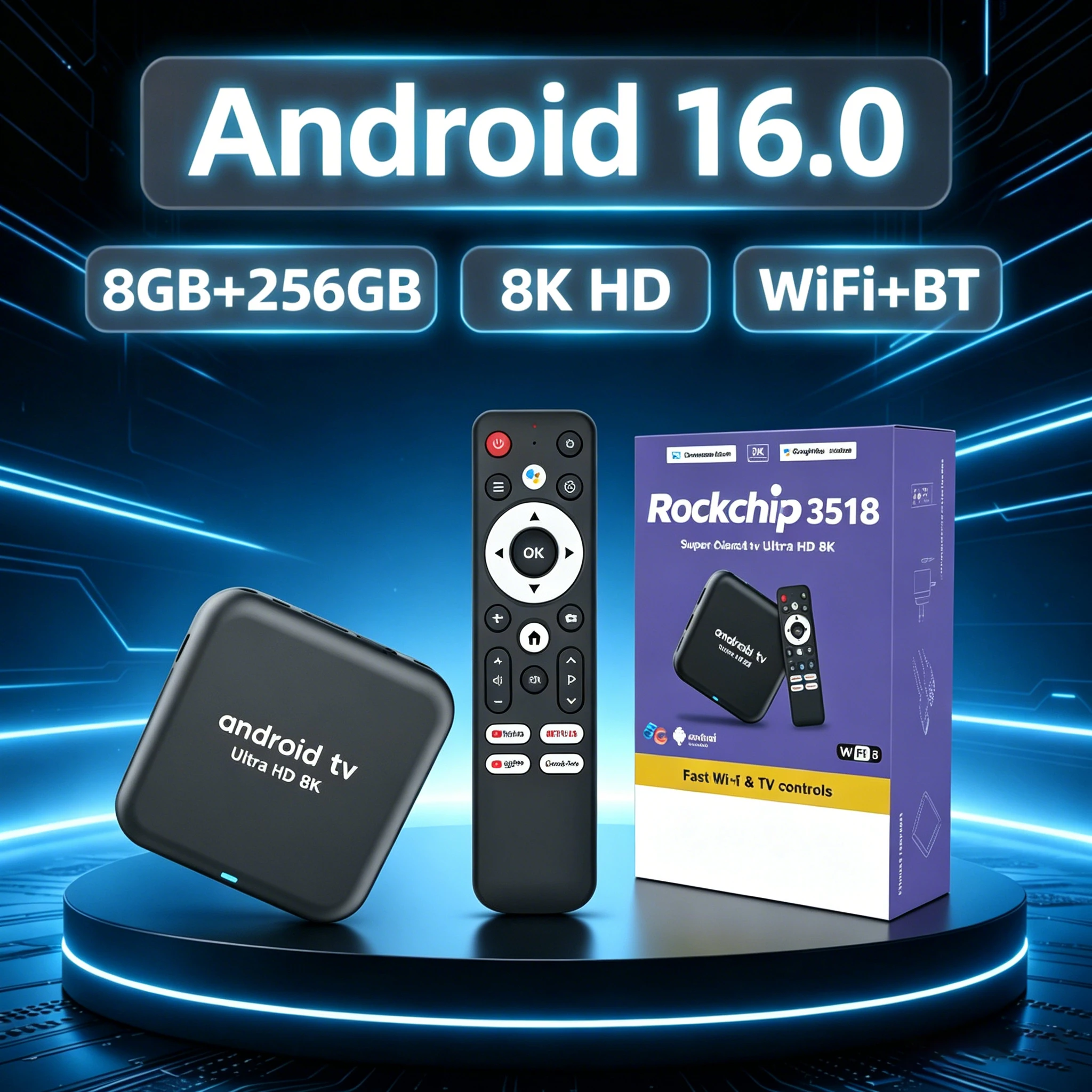 Android16 Intelligente TV Box RK3518 Q18 Dualband WiFi6 BT5.4 8GB 256GB 8K HD Video Sprachassistent Streaming Mediaplayer Set Top Box Image