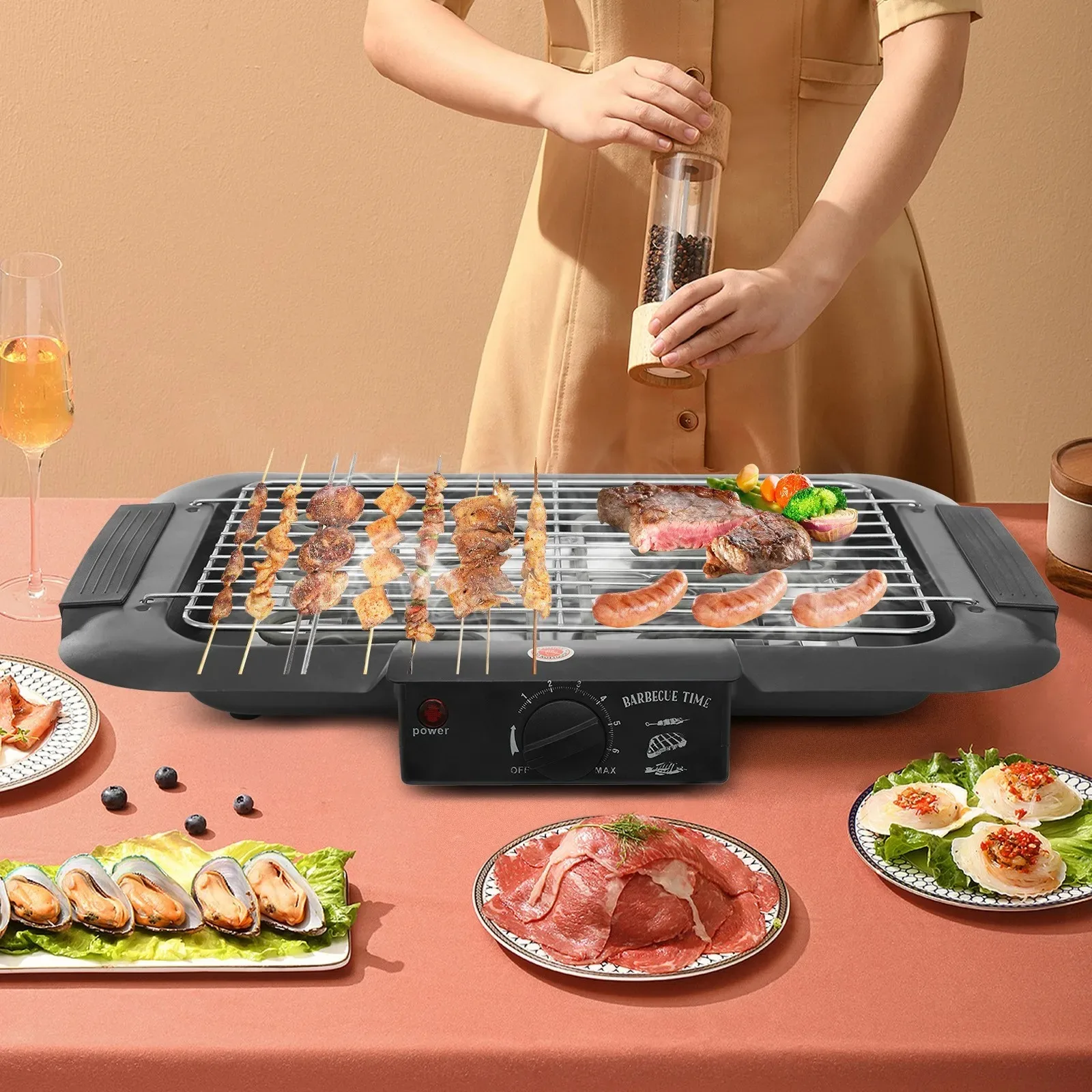 2000W 220V Elektrischer Tischgrill BYMAOCAR, 6-stufig einstellbare Temperatur, Grillgerät mit abnehmbarer Wassertafel Image