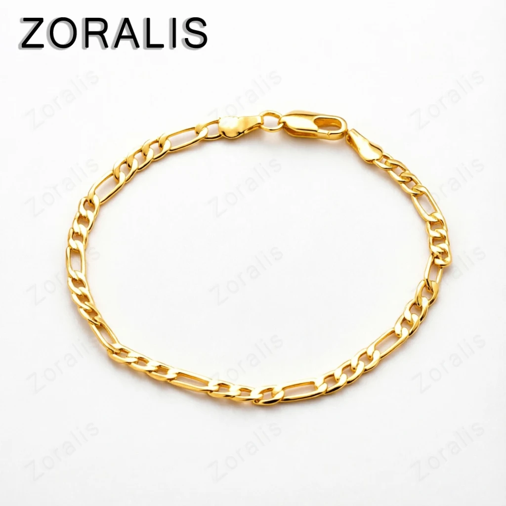 Klassische Charms, 4 mm breite seitliche Kette, 18 Karat Gold-Armband für Damen, Modeschmuck, Hochzeitsaccessoires, Partygeschenke Image