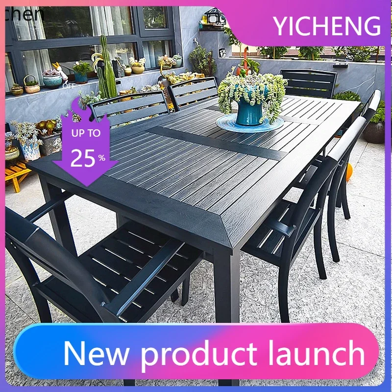 LYY Outdoor Table and Chair Set Plastic Wood Courtyard Table and Chair Outdoor Open-Air Garden Balcony Leisure Villa